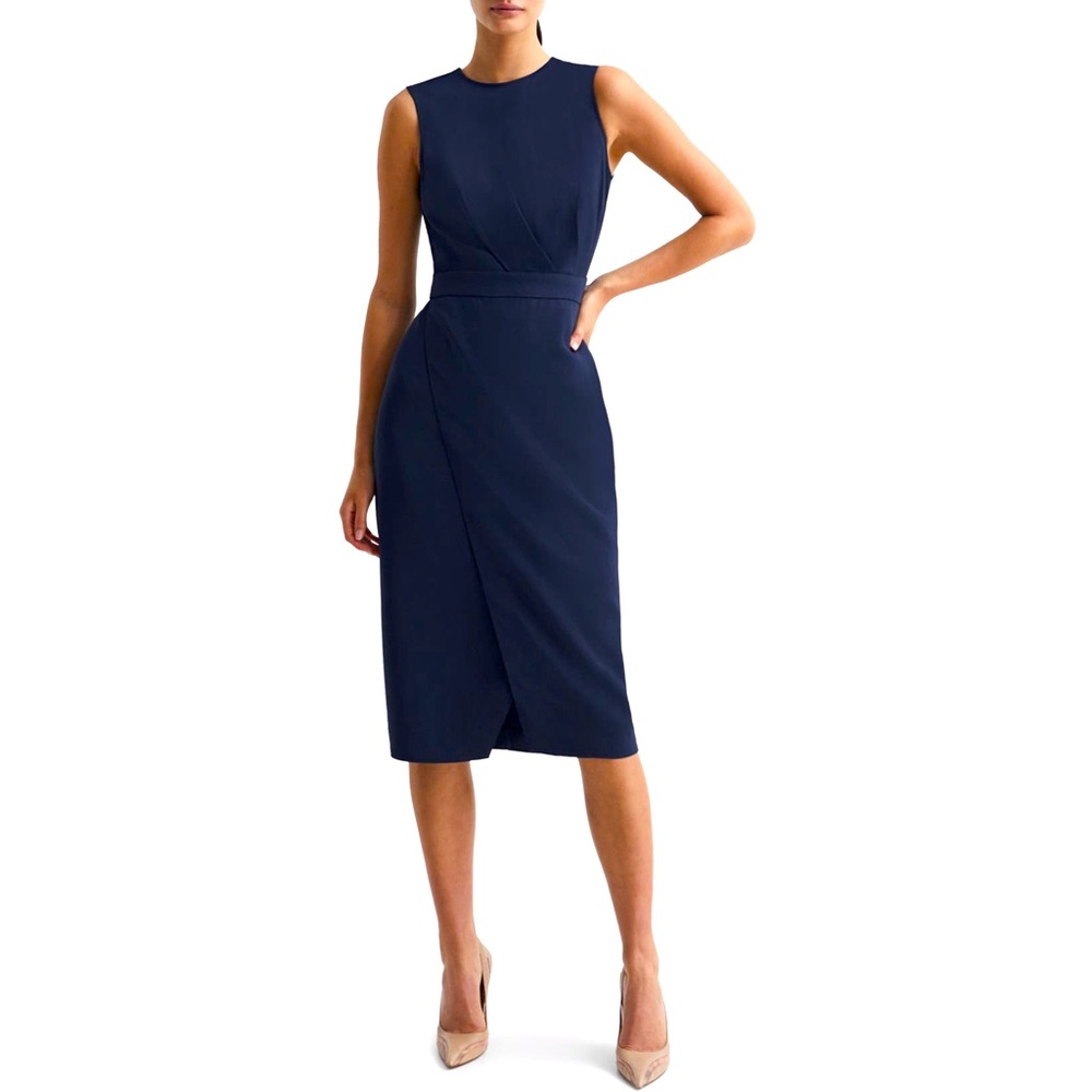 Reiss navy Layla gathered waist midi dress size 6
